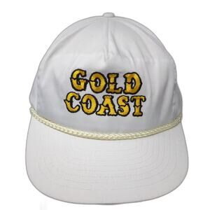 ABC 5 Panel White Snapback One Size Hat Gold Coast Yellow Rope Embroidered